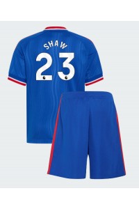 Manchester United Luke Shaw #23 Jalkapallovaatteet Lasten Vieraspeliasu 2026-27 Lyhythihainen (+ Lyhyet housut)